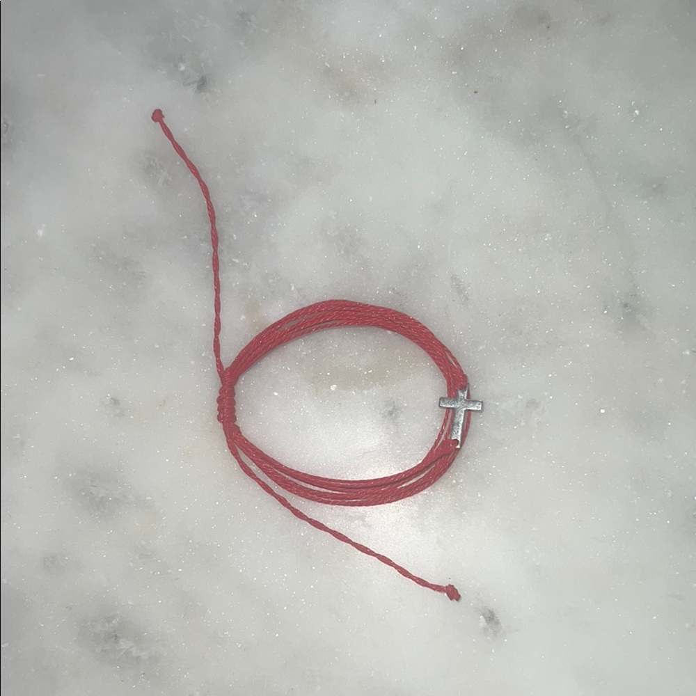 Red String Bracelet with Silver Cross Charm